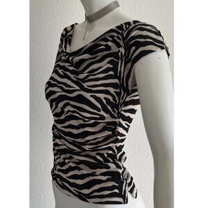 Y2K A. Byer Zebra Print Ruched Top Split Cap Sleeves XS/S 2000s Club